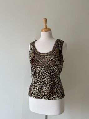 ALBERTO MAKALI Leopard Beaded Tank Y2K / Vintage-Inspired